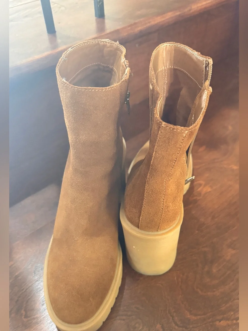 Dolce Vita Tan Suede Chunky Heel Ankle Boots